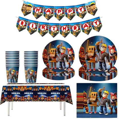 Roblox Boy Kids Set Birthday Party Decorations Tableware Tablecloth Cup Plate Napkin Bags Baby Shower Roblox Party Favor Kits