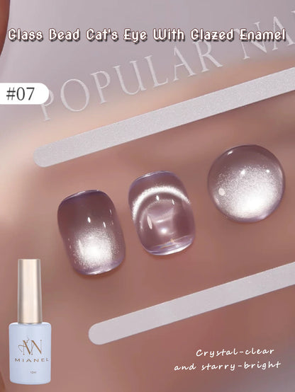 MIANEL 12ML Glass Bead Cat Eye Gel Nail Polish Flash White Spar Nude Color Magnetic Nail Polish White Nails Summer Nails 1-12pcs