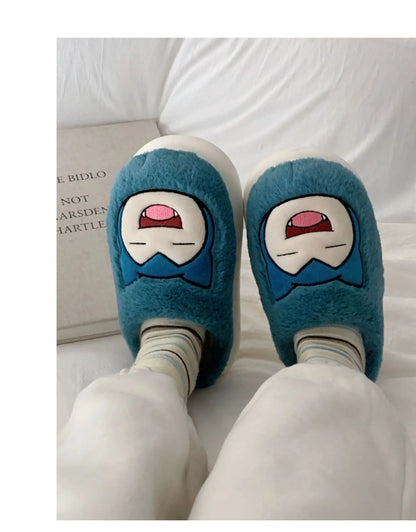 Pokemon Anime Couple Slippers Cute Pikachu Eevee Cartoon Cotton Home Shoes for Men And Women with Velvet Insulation Winter Gifts