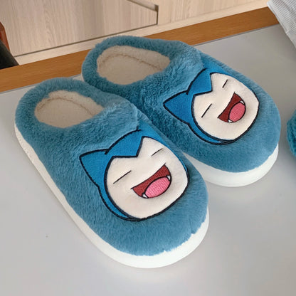 Pokemon Anime Couple Slippers Cute Pikachu Eevee Cartoon Cotton Home Shoes for Men And Women with Velvet Insulation Winter Gifts
