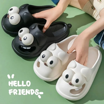 Tongue Kiss Slippers Big Eye Dog Slippers,Cute Funny Big Eye Dog Fun Cartoon Package Head Eva Slippers For Women