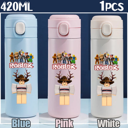 Roblox Anime Water Bottle DynaBlocks 304 Stainless Steel Thermos Cup 420ML Gourde Game Straight Drinking Cup Holiday Gifts