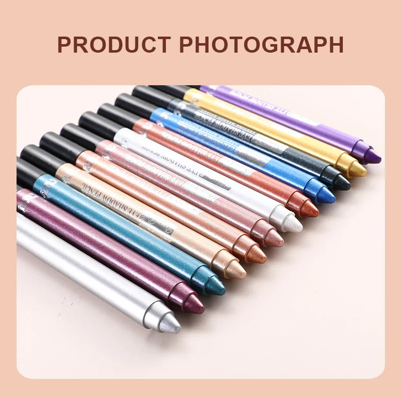 Metallic Blue Pearlescent Eyeshadow Pencil Stick Lasting Waterproof Smoky Glitter Grey White Purple Eye Shadow Highlighter Pen