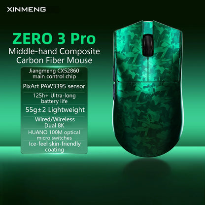 XINMENG ZERO 3 Gaming Mouse PAW3311/PAW3395/PAW3950 E-sport Sensor 1K/8K Polling Rate Carbon Fiber Case 500mAh Battery Wireless