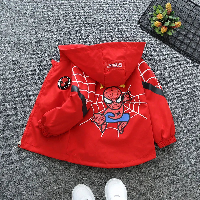 Boys Spiderman Hooded Jackets 1-10 Years Girls Spring Autumn Stitch Print Sports Coats Children Cartoon Outerwear Kids Clothes