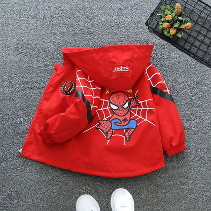 Boys Spiderman Hooded Jackets 1-10 Years Girls Spring Autumn Stitch Print Sports Coats Children Cartoon Outerwear Kids Clothes