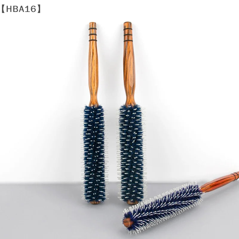 Wood Handle Round Rolling Brush Boar Bristle Nylon Hair Comb Anti Static Brush Straight Twill Hair Comb Hairdressing Tool