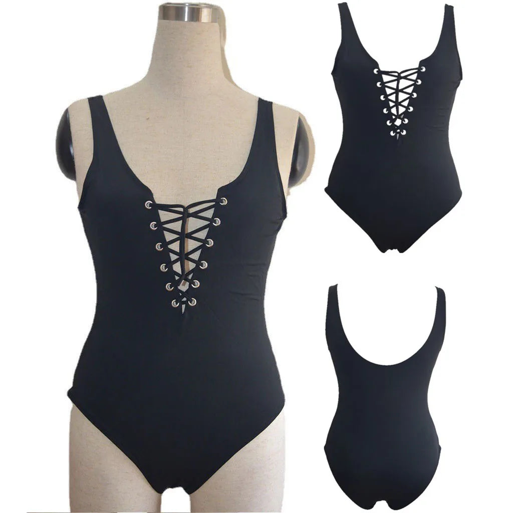 2025 Lace-up swimsuit Triangle bikini new one-piece swimsuit thong sexy tight beach bathing beach swimsuit
