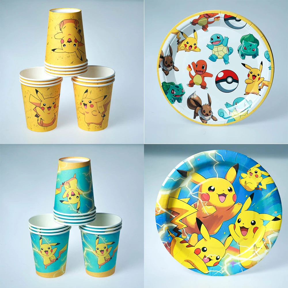 60pcs Pokemon Tableware Pikachu Birthday Decoration Disposable Cups Plates Napkins Happy Birthday Baby Shower Supplies Toys ﻿
