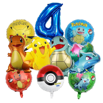 10pcs Cartoon Theme Party Balloon jump Pikachu Little Fire Dragon Jenny Turtle Foil Balloon Kids Birthday Party Decoration Gifts