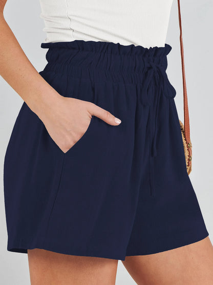 Women's Shorts Breathable Drawstring Elastic Waist Lightweight Solid Color Casual Business Style Fashion Linen Shorts