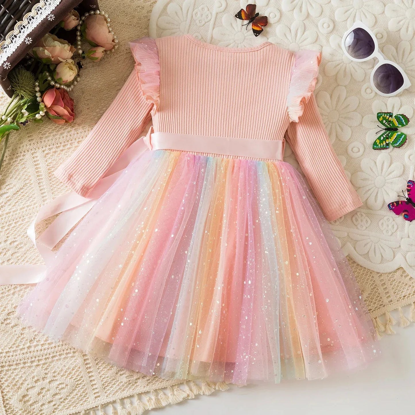 K-Pop Hunters Zoey Mira Rumi Colorful Princess Dress for Kids Girls Casual Long Sleeve Sequin Mesh Dresses Party Gift 1-5Y