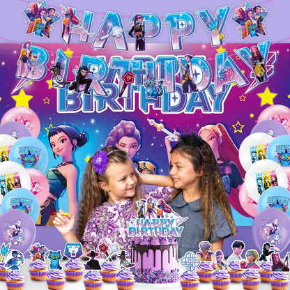 K-Pop Hunters "Starry Night" Deluxe Party Kit: Giant Backdrop, Banner & Balloon Set