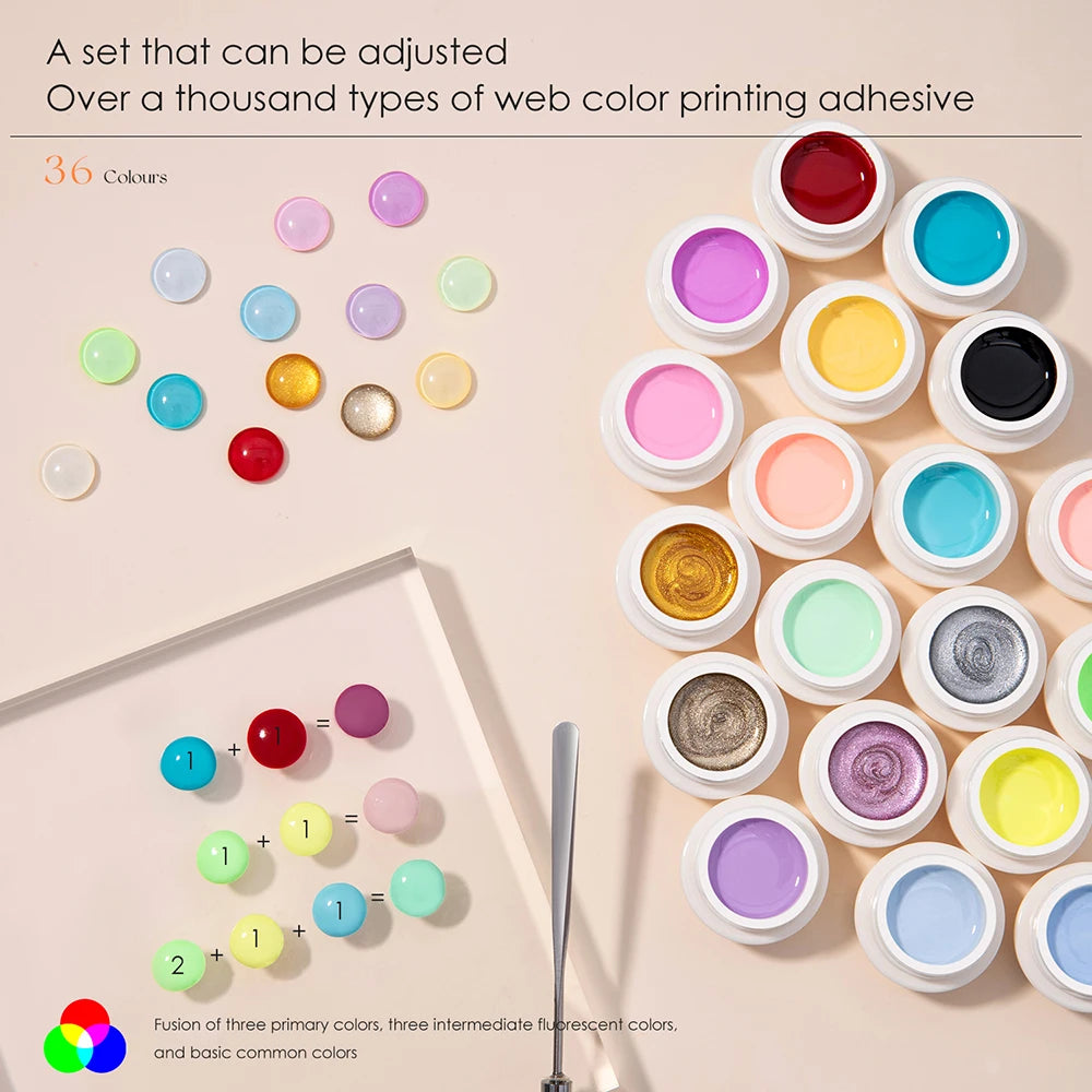 Vendeeni 36 Colors/set DIY Painting UV Gel Graffiti Drawing Nail Art Design Gel Nail Polish With Color Card TPO/HEMA FREE