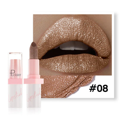 Pudaier Shimmery Diamond Lipstick: 10 Shades of Waterproof Glitter & Metallic Shine