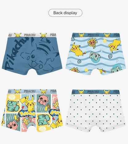 4-Piece Set Pikachu Boys' Underwear Pure Cotton Children'S Flat Corner Pants Summer Thin Spring Cartoon Cute Shorts