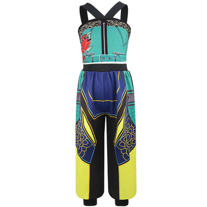 Official Zoey K-Pop Idol Cosplay Costume: 2-Piece Teal & Neon Stage Outfit for Girls