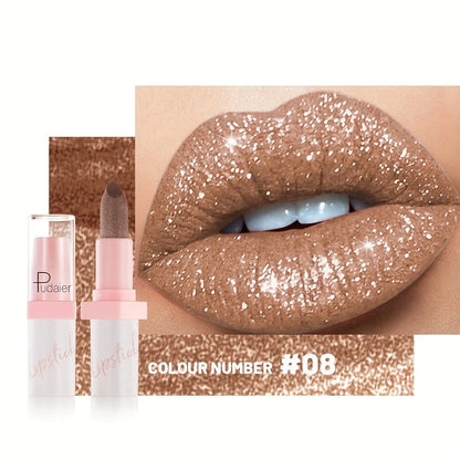 Pudaier Metallic Glitter Hybrid Lipstick: Sparkling Pearl Shimmer & Silk Texture