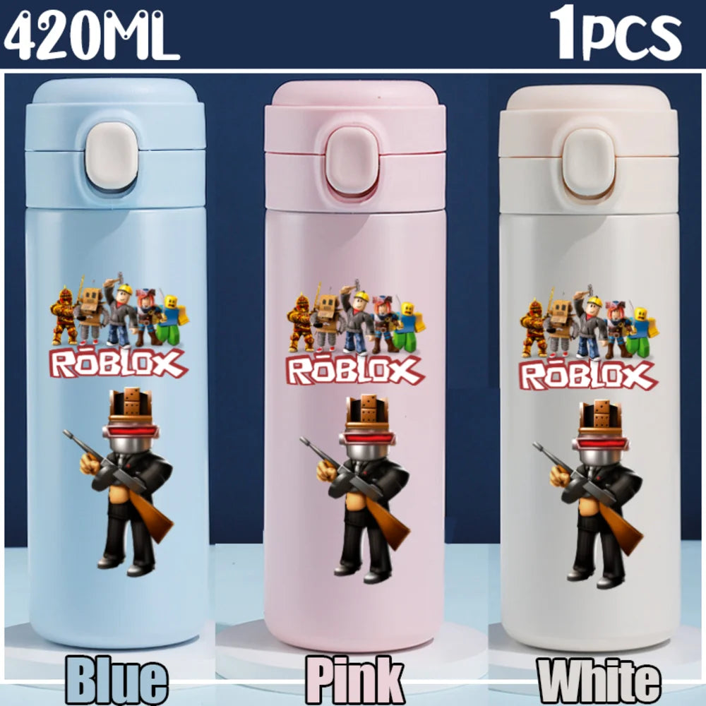 Roblox Anime Water Bottle DynaBlocks 304 Stainless Steel Thermos Cup 420ML Gourde Game Straight Drinking Cup Holiday Gifts