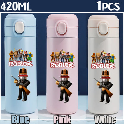 Roblox Anime Water Bottle DynaBlocks 304 Stainless Steel Thermos Cup 420ML Gourde Game Straight Drinking Cup Holiday Gifts