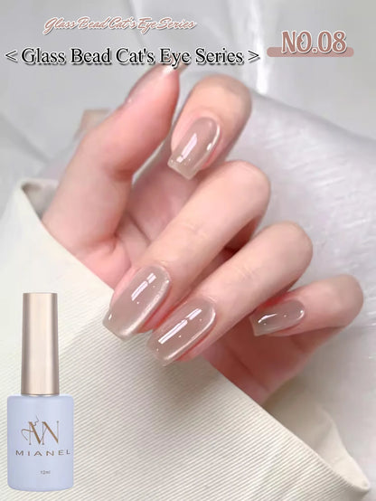MIANEL 12ML Glass Bead Cat Eye Gel Nail Polish Flash White Spar Nude Color Magnetic Nail Polish White Nails Summer Nails 1-12pcs
