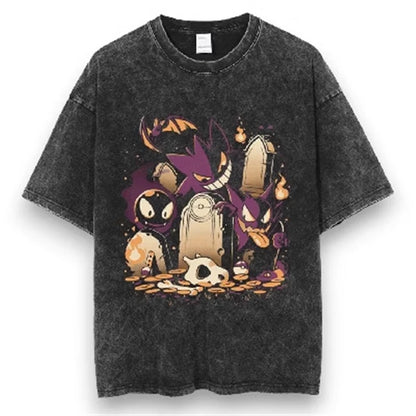 Pokemon Anime Retro Washed T-shirt Cotton Men's and Women's Summer New Item Plus Size T-shirt Y2K Loose Casual Short Sleeved Top