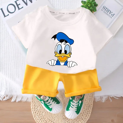 DISNEY Cartoon Printed Boys T Shirt Sets Summer Breathable Kids Short Sleeve Top and Shorts Two Piece Set Child Casual Outfits
