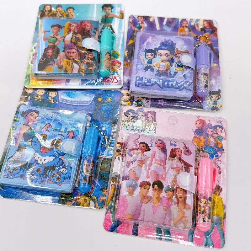 4PCS Hot Mini Anime Cartoon Notebook with Ballpoint Pen Portable Pocket Small Book Student Reward Stationery Gift