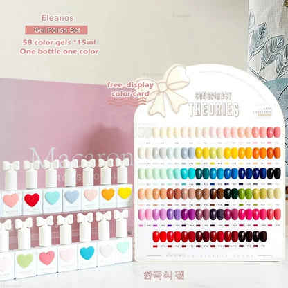 Eleanos 58 Colors Macaron Nail Gel Polish Set TPO FREE Gel Varnishes Nail Salon Wholesale Marnicure UV Gel Learner Kit 15ml
