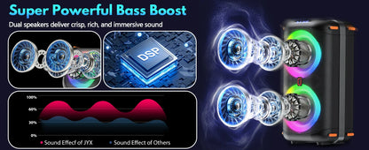 T27 Wireless Bluetooth Speaker, Karaoke Machine with 2 Microphone, Home Karaoke Party Speaker with Led Light