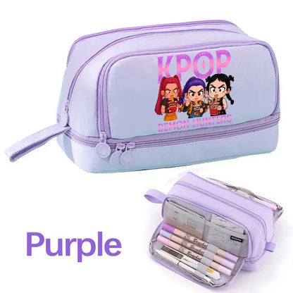 KPOP Pencil Case Student Storage Bag Stationery Large Space Storage 4 Compartment Pouch Double Side Opened