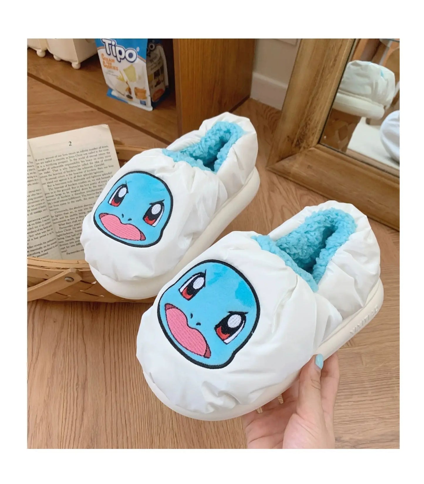 Pokemon Anime Couple Slippers Cute Pikachu Eevee Cartoon Cotton Home Shoes for Men And Women with Velvet Insulation Winter Gifts