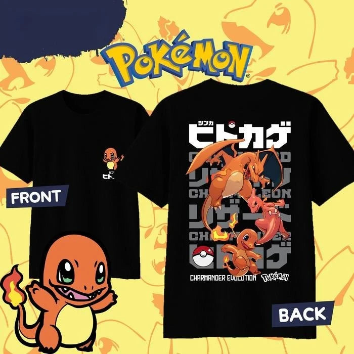 2025 Summer Pokémon Anime CHARMANDER 100% Pure Cotton Printed T-shirt Men Y2K Harajuku Loose Casual Versatile Short-sleeved Top