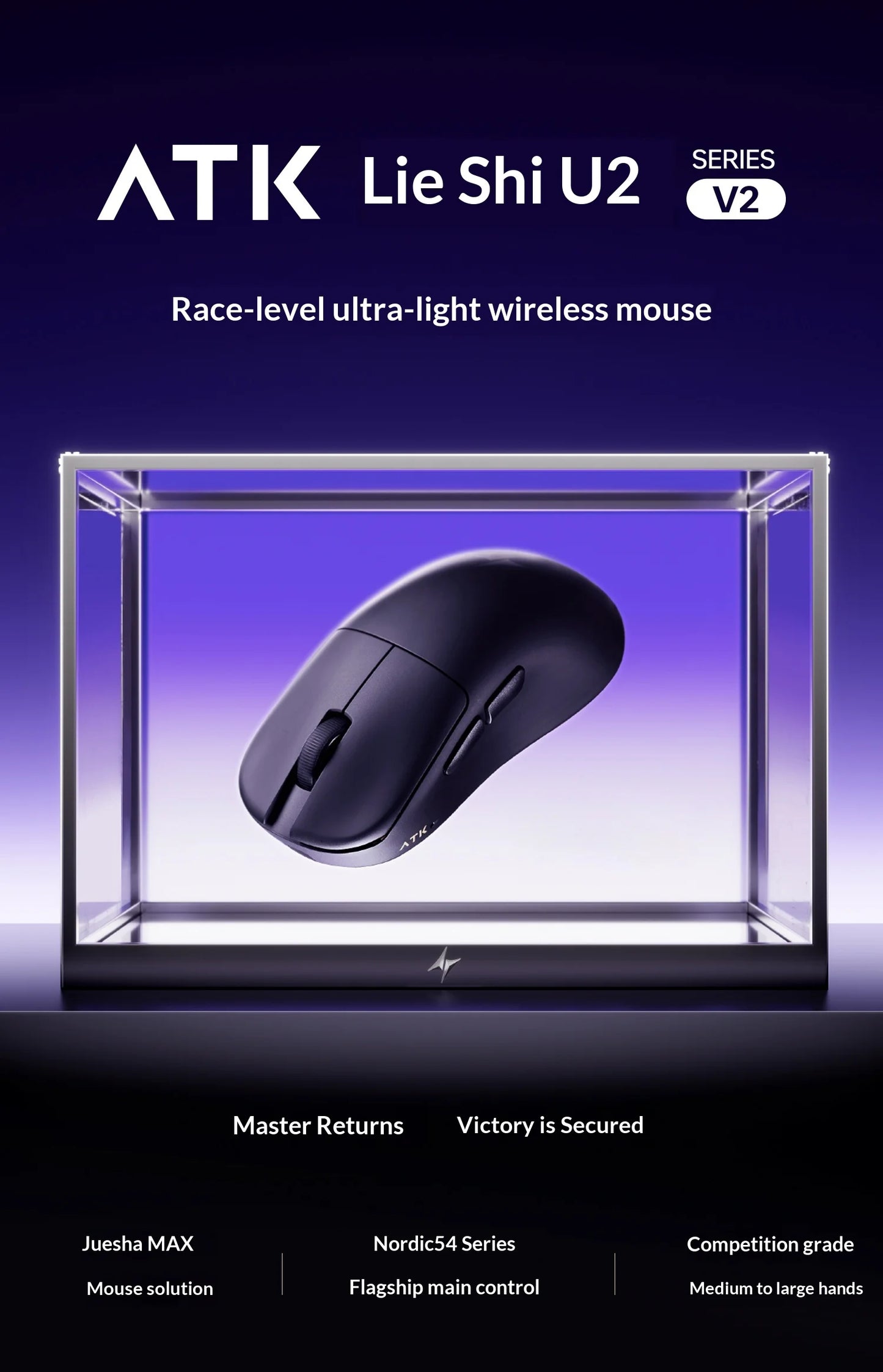 ATK Blazing Sky U2V2 Lightweight Gaming Mouse 39g 3 Mode Wireless with Paw3950 8000Hz Paw3395 for FPS Gamers PC Accessories
