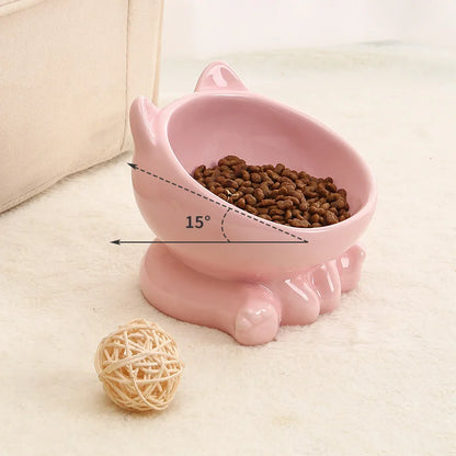 Cute Ceramic Cat Bowl with High Feet Dog Drinking Water Bowl Pet Supplies Cervical Spine Protection Diagonal Design Accessories