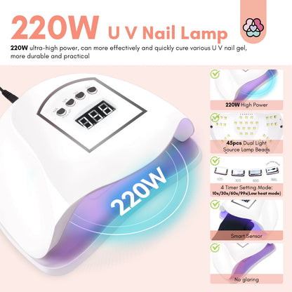 Saviland 7 Colors All In One Poly Gel Kit with UV Light Nail Drill Slip Solution for Nail Extension Home Salon DIY