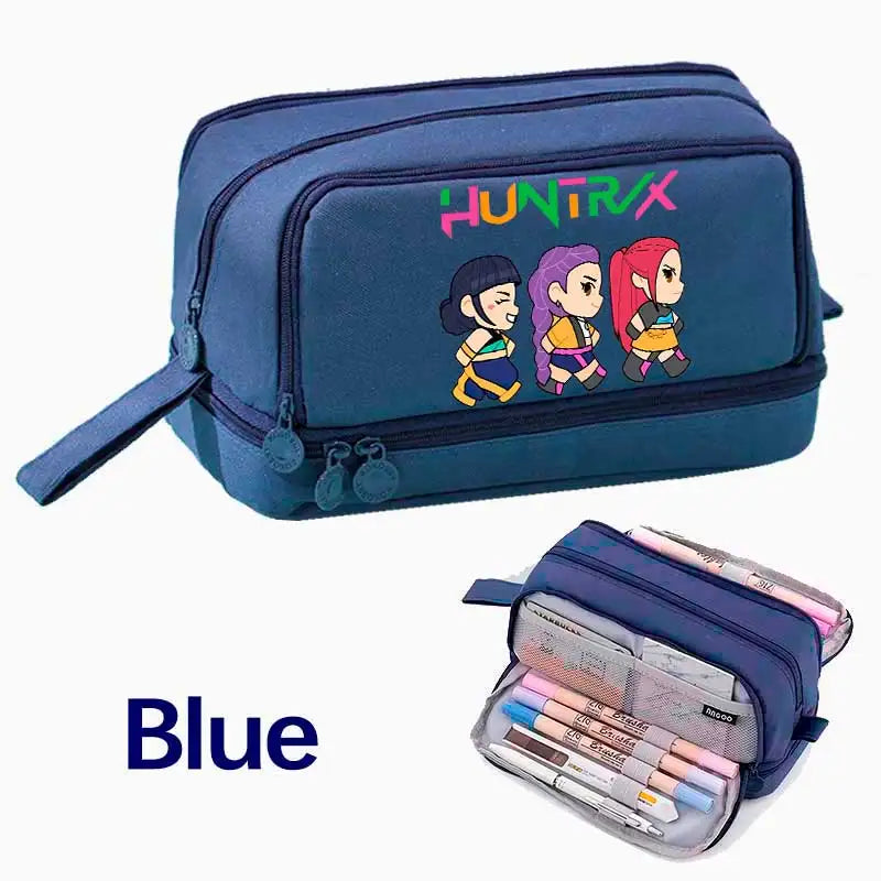 KPOP Pencil Case Student Storage Bag Stationery Large Space Storage 4 Compartment Pouch Double Side Opened