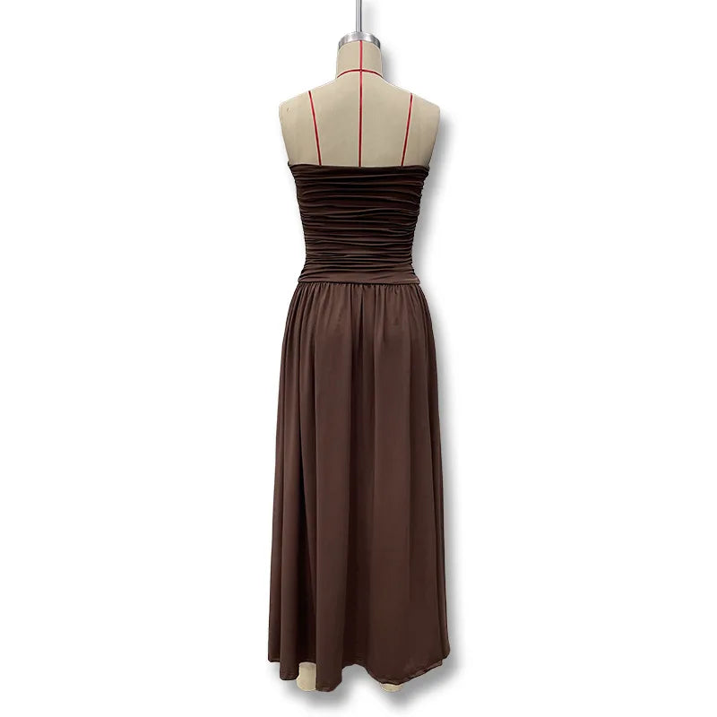 2026 Summer Fashion Solid Color Strapless Strapless Sleeveless Lady Long Dress New Elegant Sexy Slimming Pleated Women's Dresses