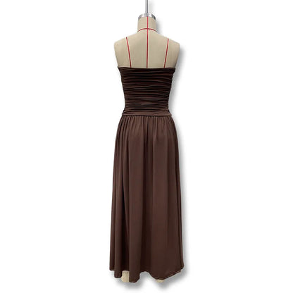 2026 Summer Fashion Solid Color Strapless Strapless Sleeveless Lady Long Dress New Elegant Sexy Slimming Pleated Women's Dresses