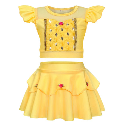 Girls Princess Swimsuit Cinderella Elsa Belle Rapunzel Cosplay Beachwear Kids Summer Fashion 2 Pcs Swimsuit Sets 2-9Yrs