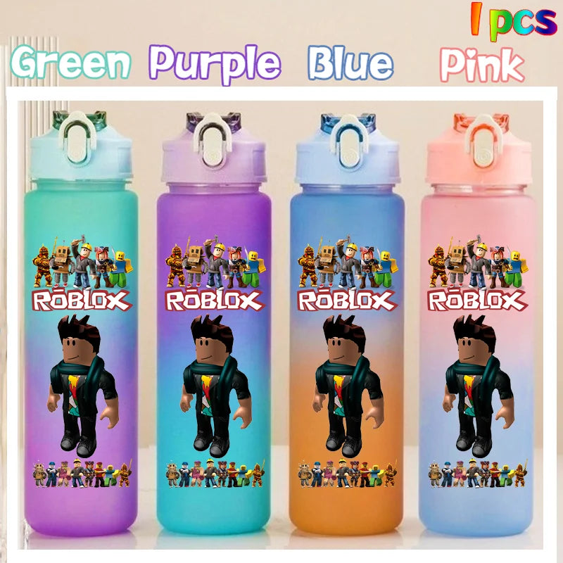 Roblox Anime Cartoon Straw Drink Bottle 750ml Gradient Color Water Cup Game Student Daily Necessities Gourde Boy Holiday Gift