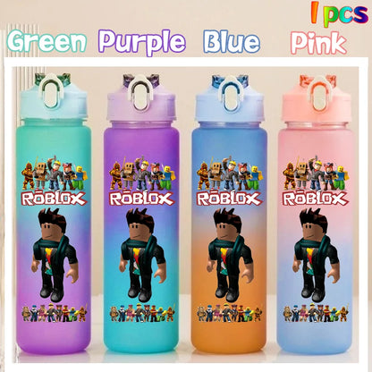 Roblox Anime Cartoon Straw Drink Bottle 750ml Gradient Color Water Cup Game Student Daily Necessities Gourde Boy Holiday Gift