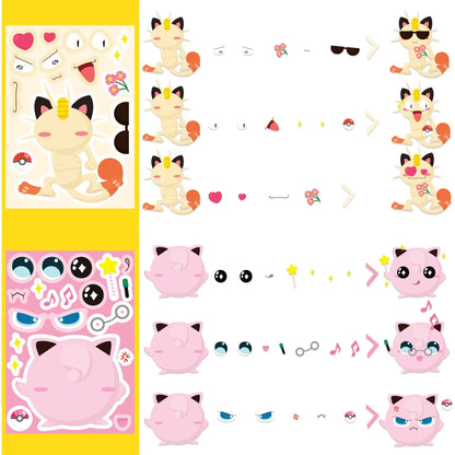 16Sheets Pokemon Puzzle Make a Face Stickers Pikachu Diy Cartoon Decal Assemble Jigsaw Children Gift Toy Party Favors for Kids
