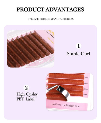 Brown Individual Eyelashes Extension 8-15 Mixed Lash Colorful Premium Dark Brown Lashes Soft Natural Mink False Eyelashes Makeup