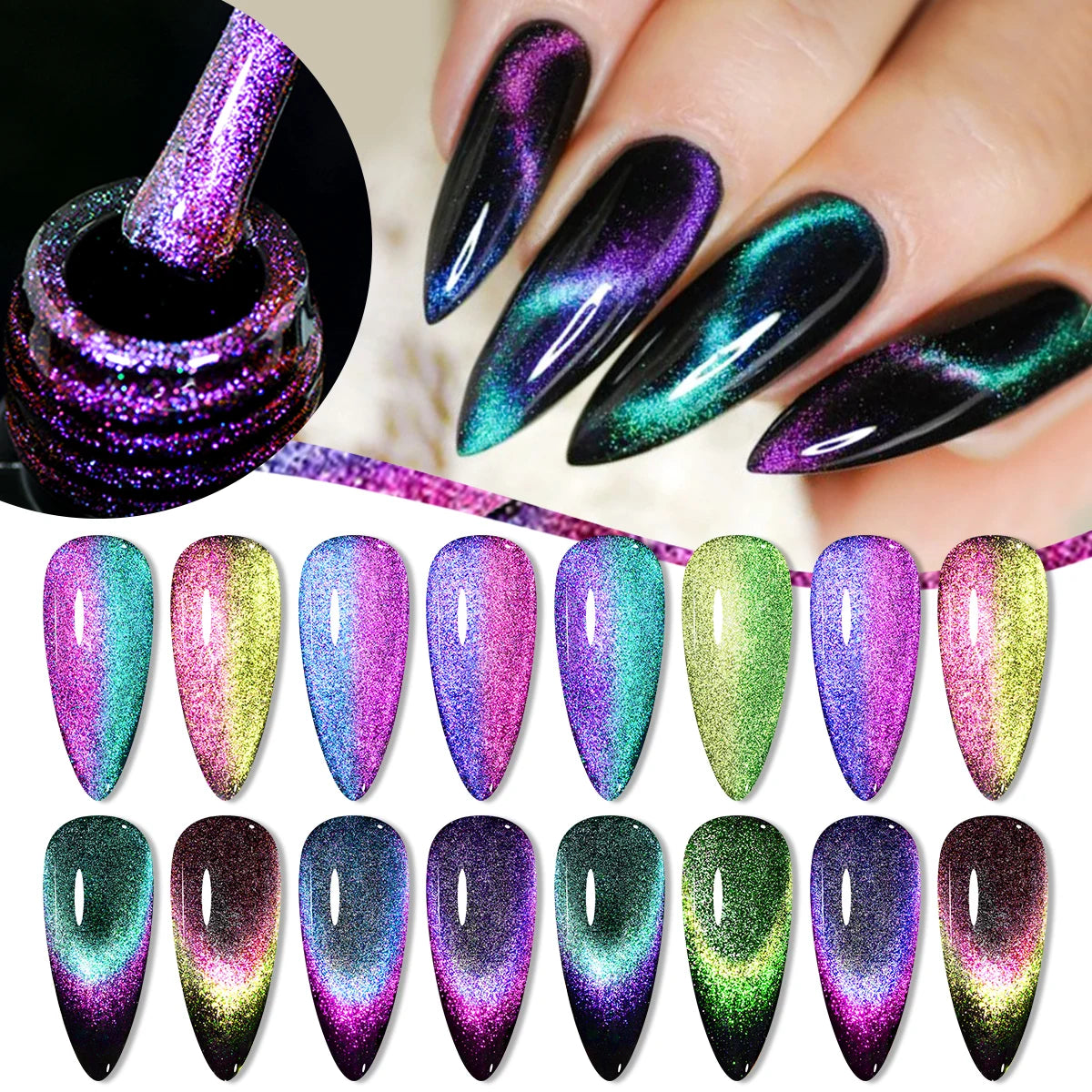 MEET ACROSS 11/9/10Pcs Cat Magnetic Gel Nail Polish 9D Magnetic Gel Semi Permanent Nail Art Soak Off UV Gel Varnish Nails Kit