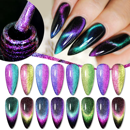 MEET ACROSS 11/9/10Pcs Cat Magnetic Gel Nail Polish 9D Magnetic Gel Semi Permanent Nail Art Soak Off UV Gel Varnish Nails Kit