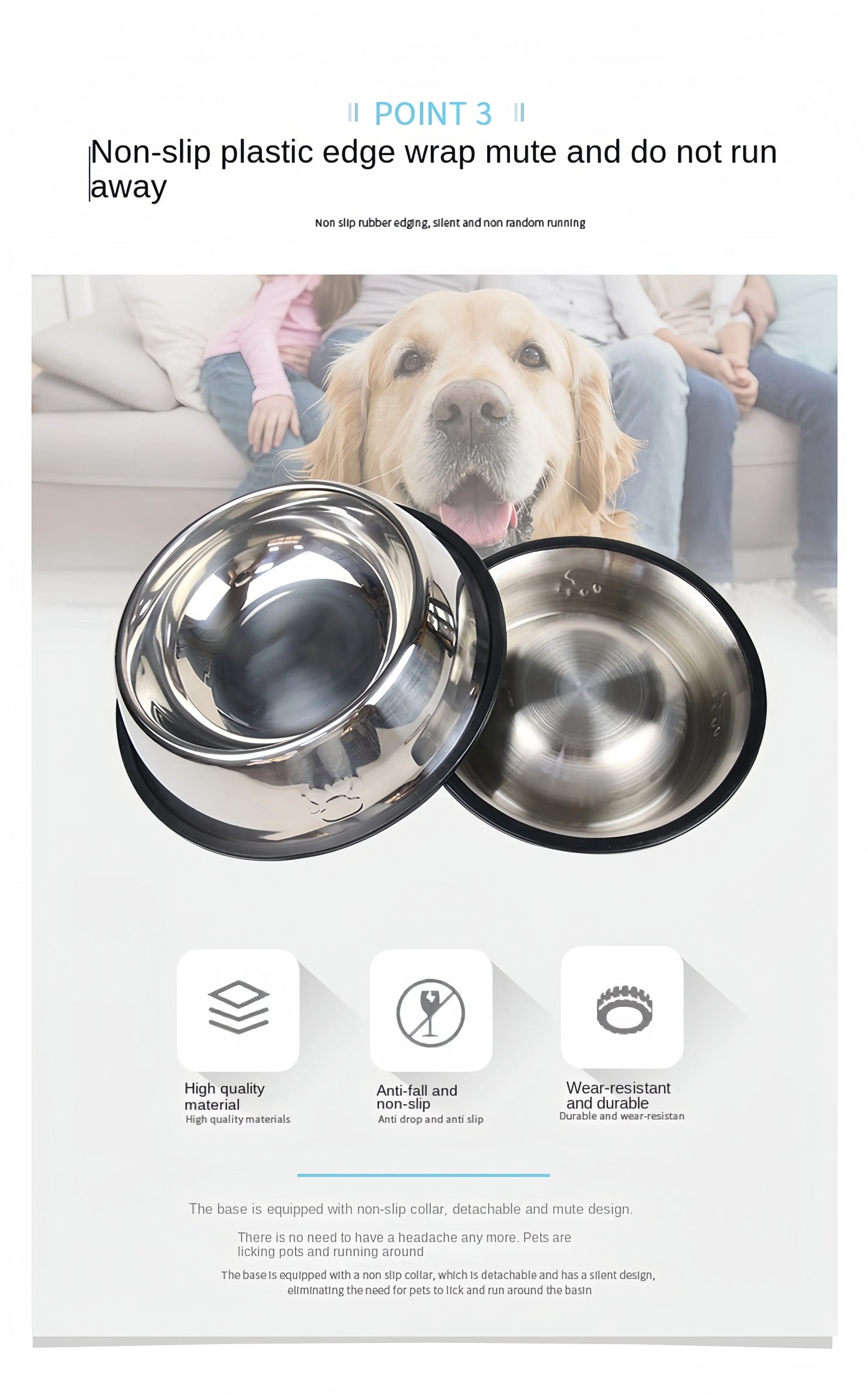 Pet Dog Cat Stainless Steel Bowl Pet Feeding Bowl Cat and Dog Drinking Bowl Metal Feeder Bowl Durable Easy To Clean Pet Supplies