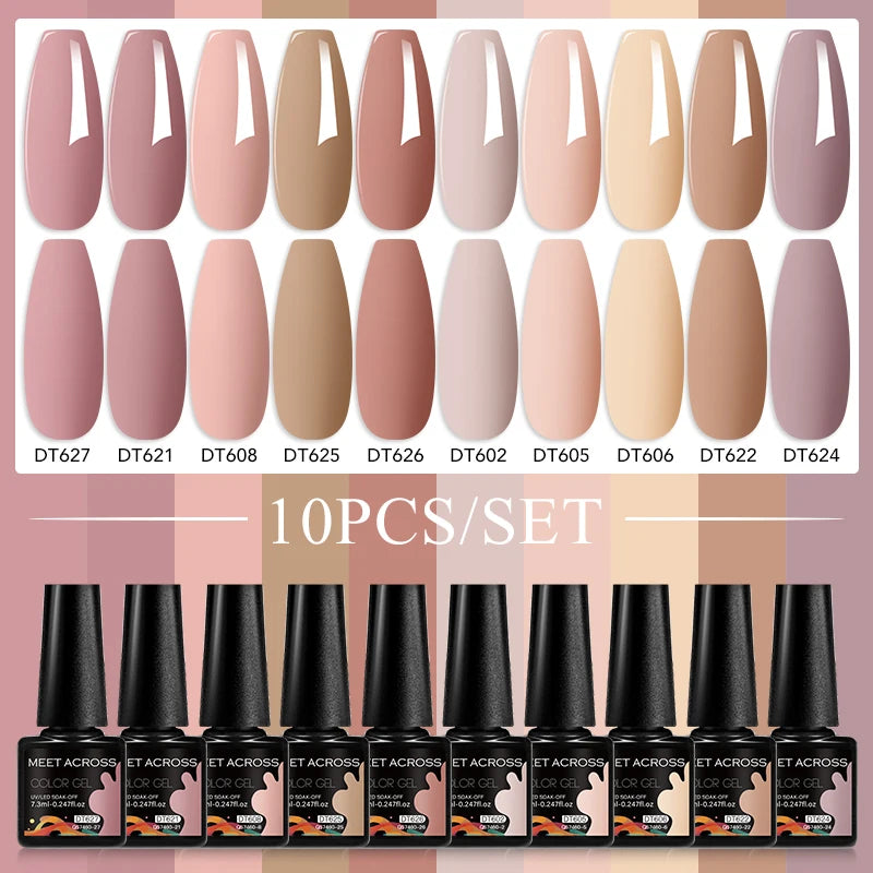 10PCS/Set 7.3ml Hot Pink Red Glitter Gel Nail Polish Soak Off Uv Led Nails Shine Finish For Diy Nail Art Manicure Nail Supplies