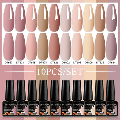 10PCS/Set 7.3ml Hot Pink Red Glitter Gel Nail Polish Soak Off Uv Led Nails Shine Finish For Diy Nail Art Manicure Nail Supplies