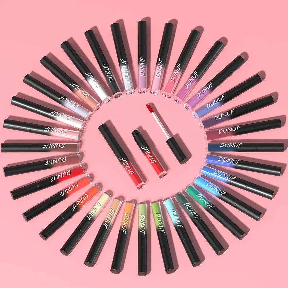 DUNUF 32 Color Matte Liquid Lipstick: Bold Pigment Non-Stick Lip Glaze